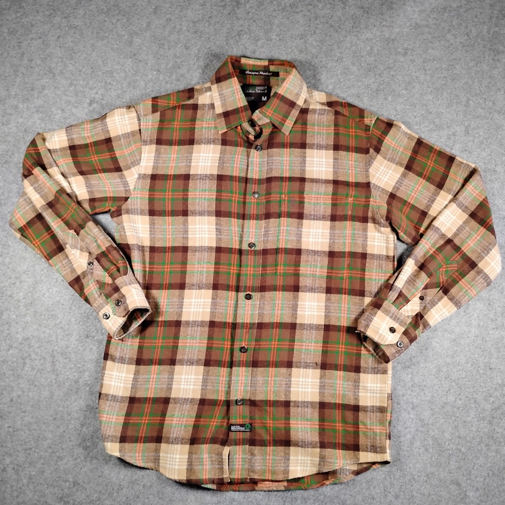 Southpole Mens Plaid Flannel Shirt Brown Green Hexagon Product Cotton Size M